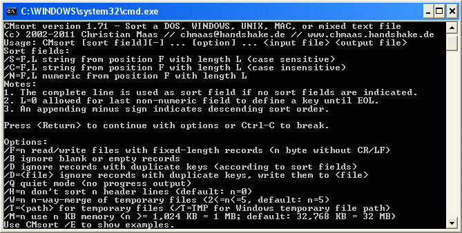 Screenshot of CMSort